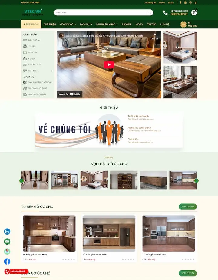 Thiết kế website nội thất gỗ óc chó